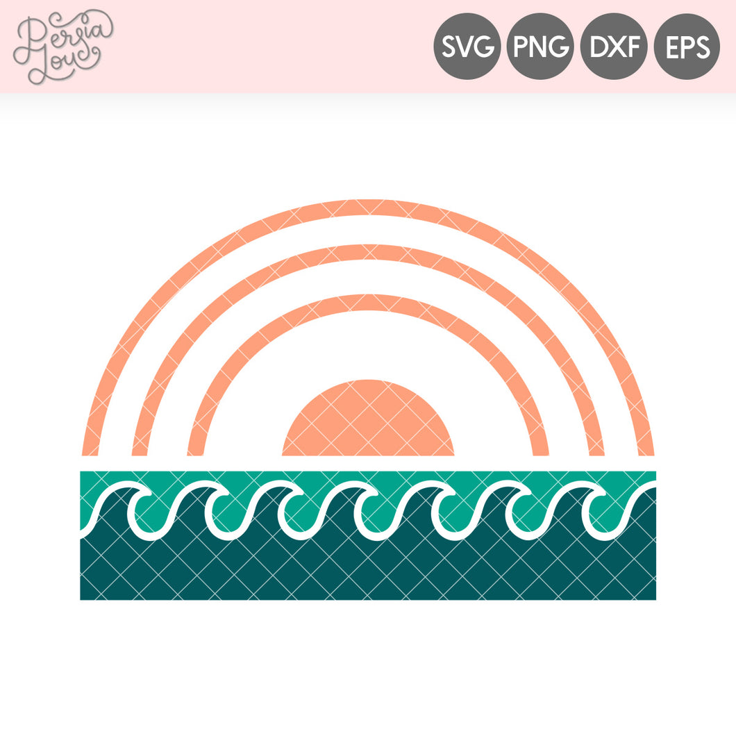 Modern Sunset and Waves SVG Cut File